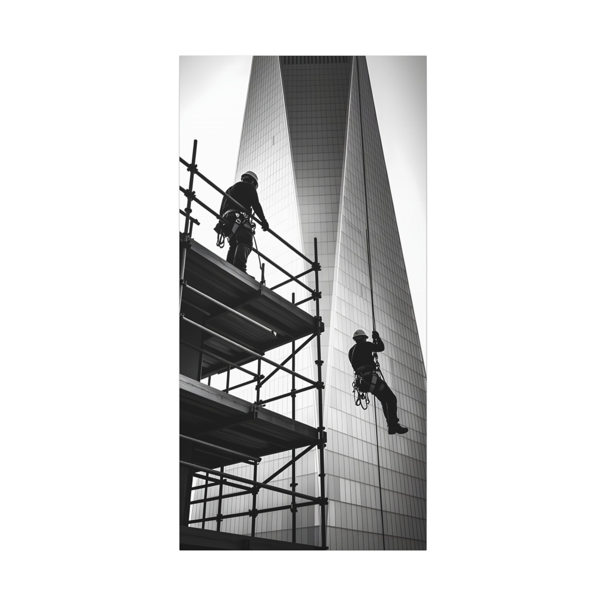 Construction Workers on Scaffolding Matte Stretched Canvas Print 2