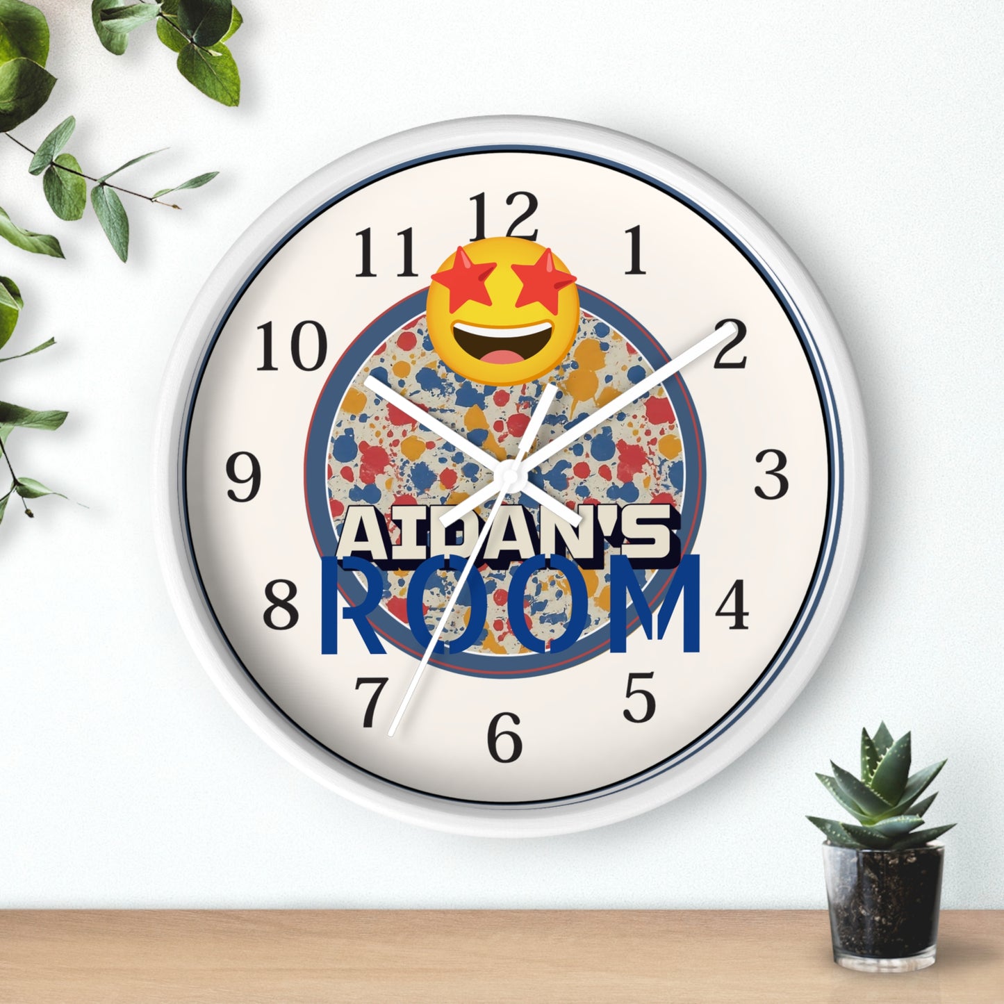 Custom Name Personalized Wall Clock in Paint-Splatter for Kids or Art Studio