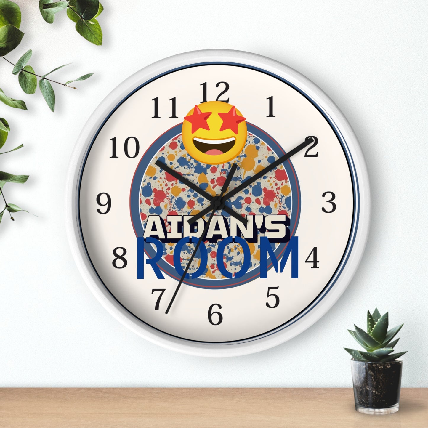 Custom Name Personalized Wall Clock in Paint-Splatter for Kids or Art Studio