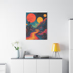 Psychedelic Sunset River Canvas Wall Art — Vibrant Retro Landscape Matte Stretched Print