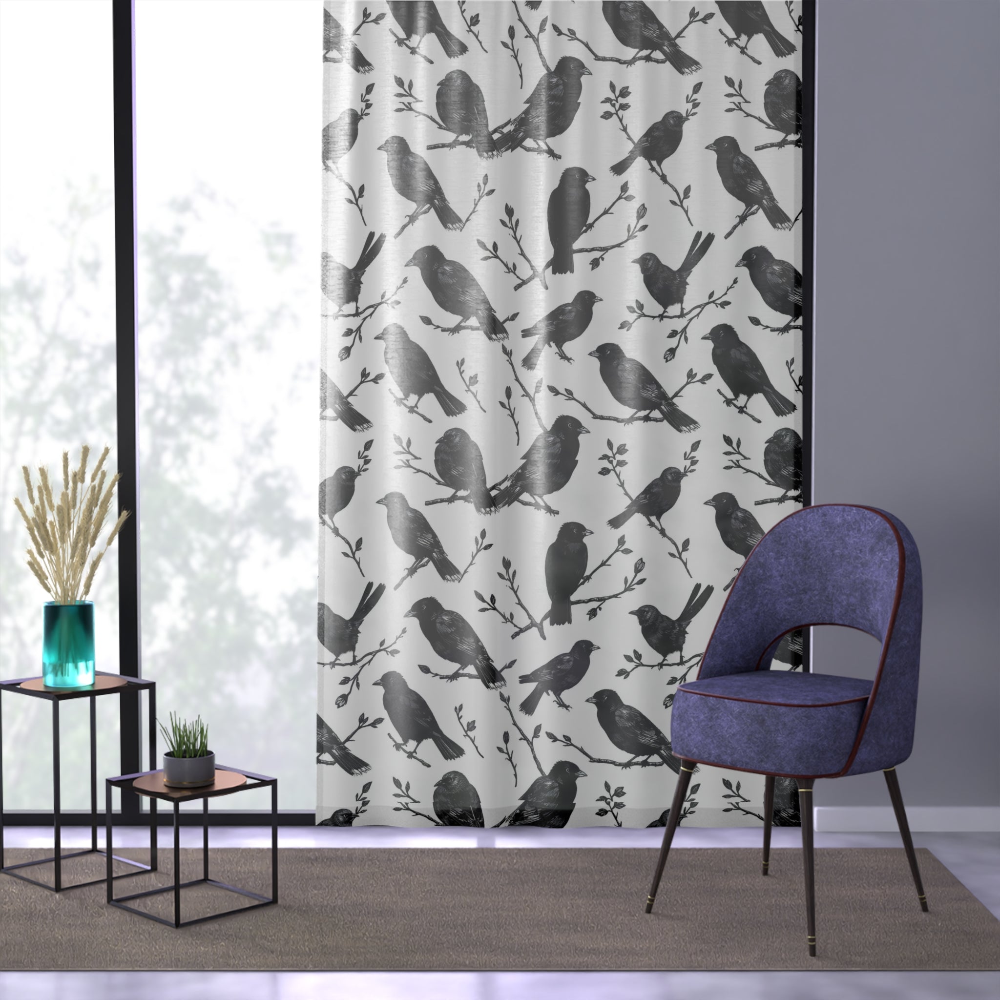 Chic Bird Pattern Window Curtain