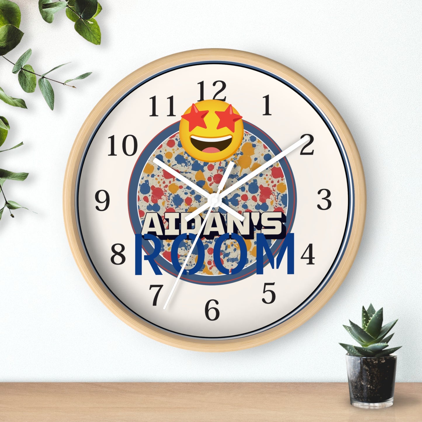 Custom Name Personalized Wall Clock in Paint-Splatter for Kids or Art Studio