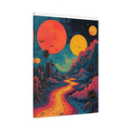 Psychedelic Sunset River Canvas Wall Art — Vibrant Retro Landscape Matte Stretched Print