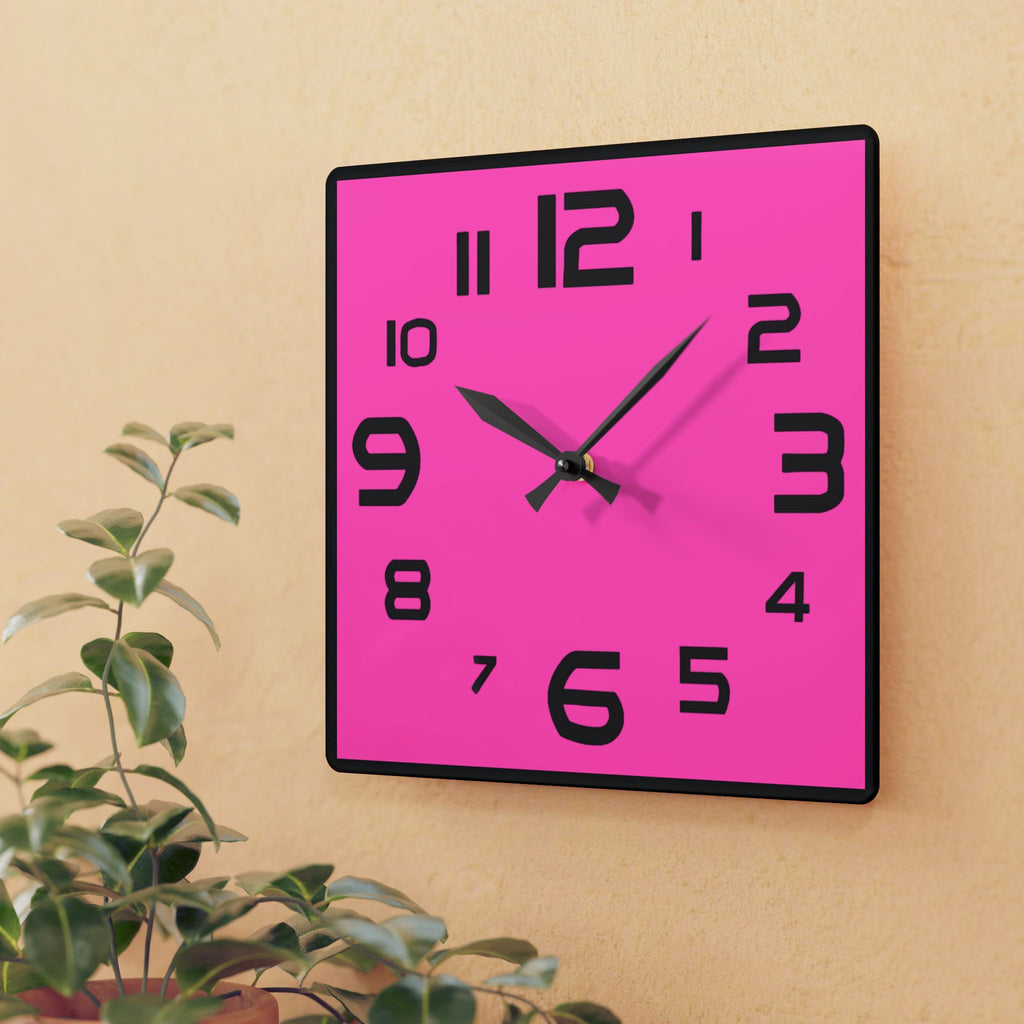 Pink Acrylic Wall Clock, Square Modern Design, Teen Gift