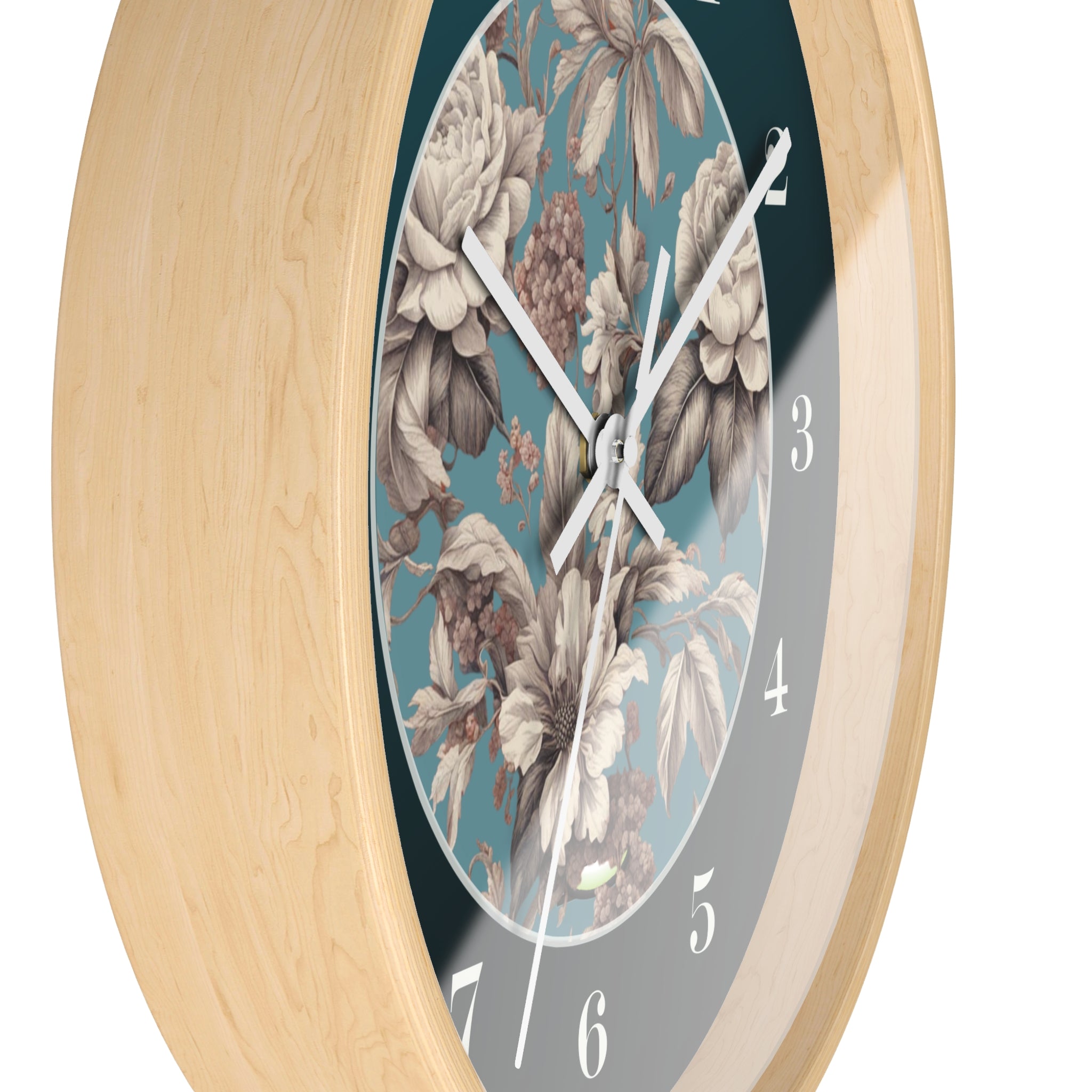 Vintage Floral Wall Clock — Teal Peony Decorative Home Clock