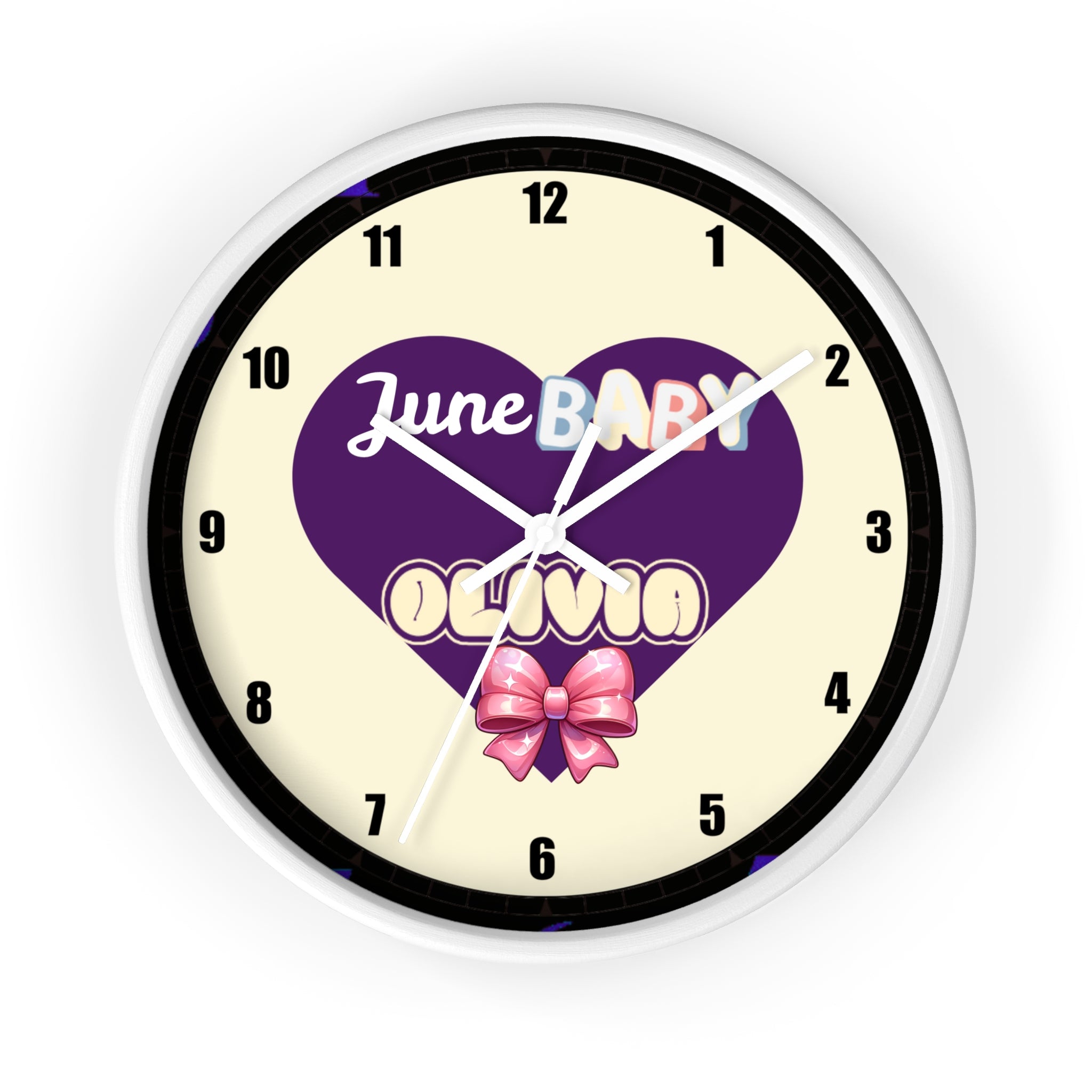 Personalized Purple Heart Custom Wall Clock for Girl Baby Name for Nursery, Bedroom Decor