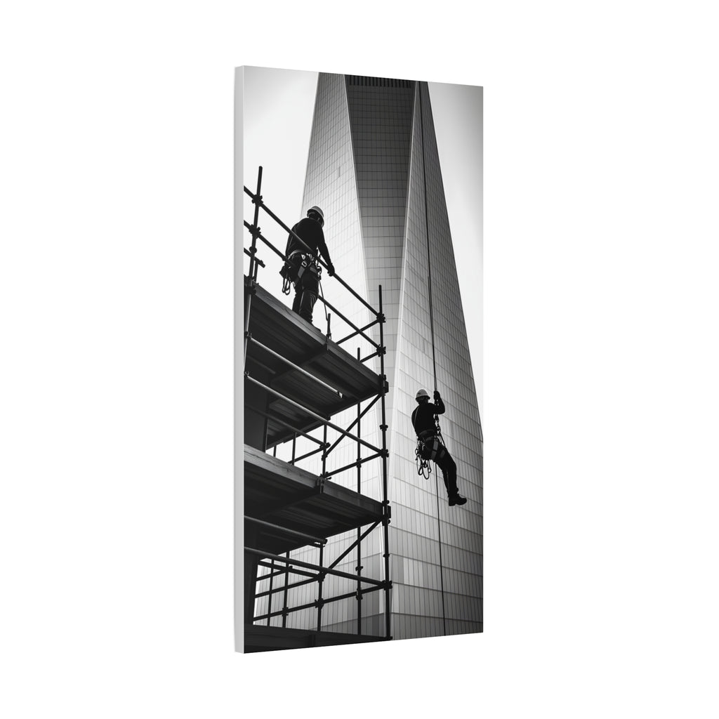 Construction Workers on Scaffolding Matte Stretched Canvas Print 2