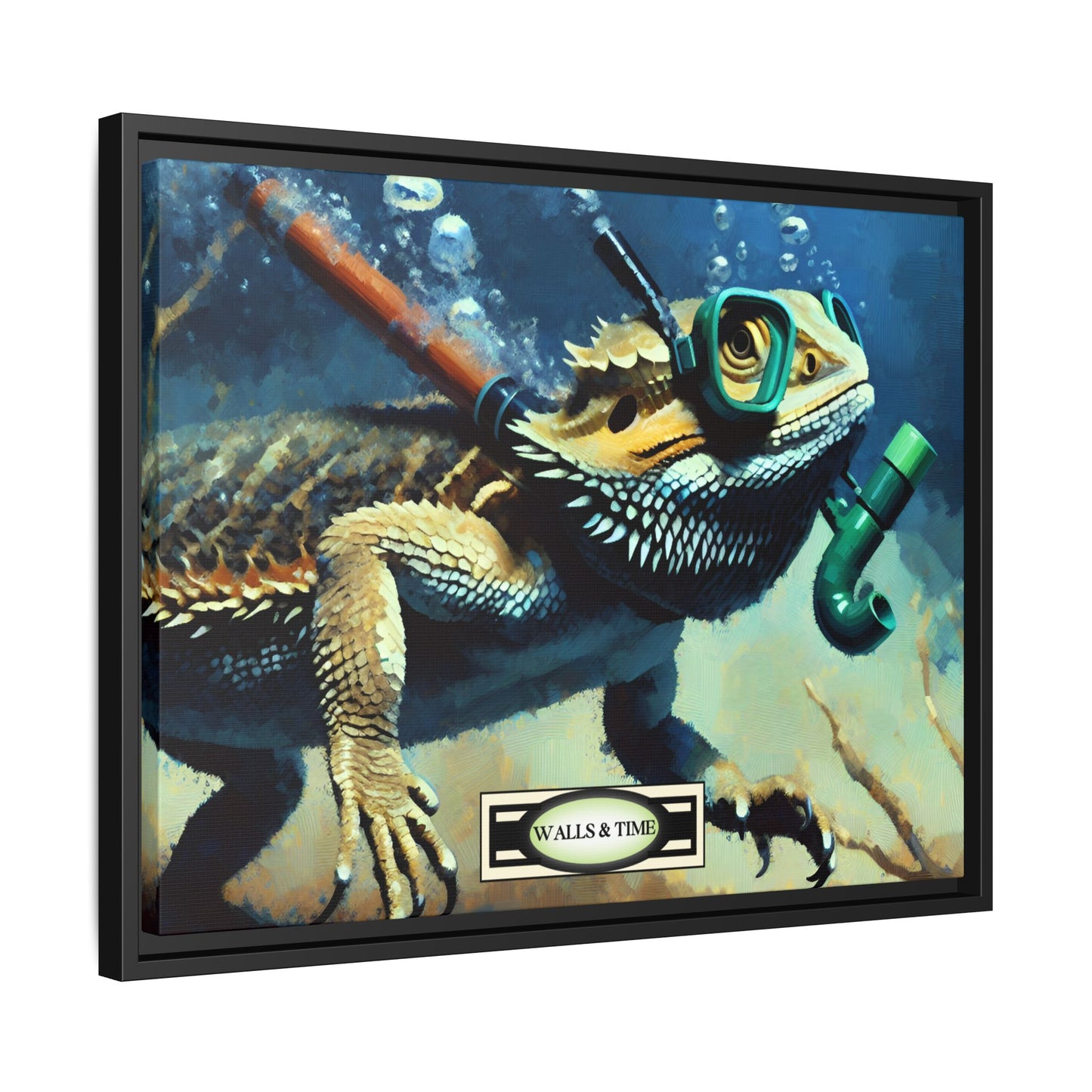 Snorkeling Bearded Dragon Print, Framed Canvas