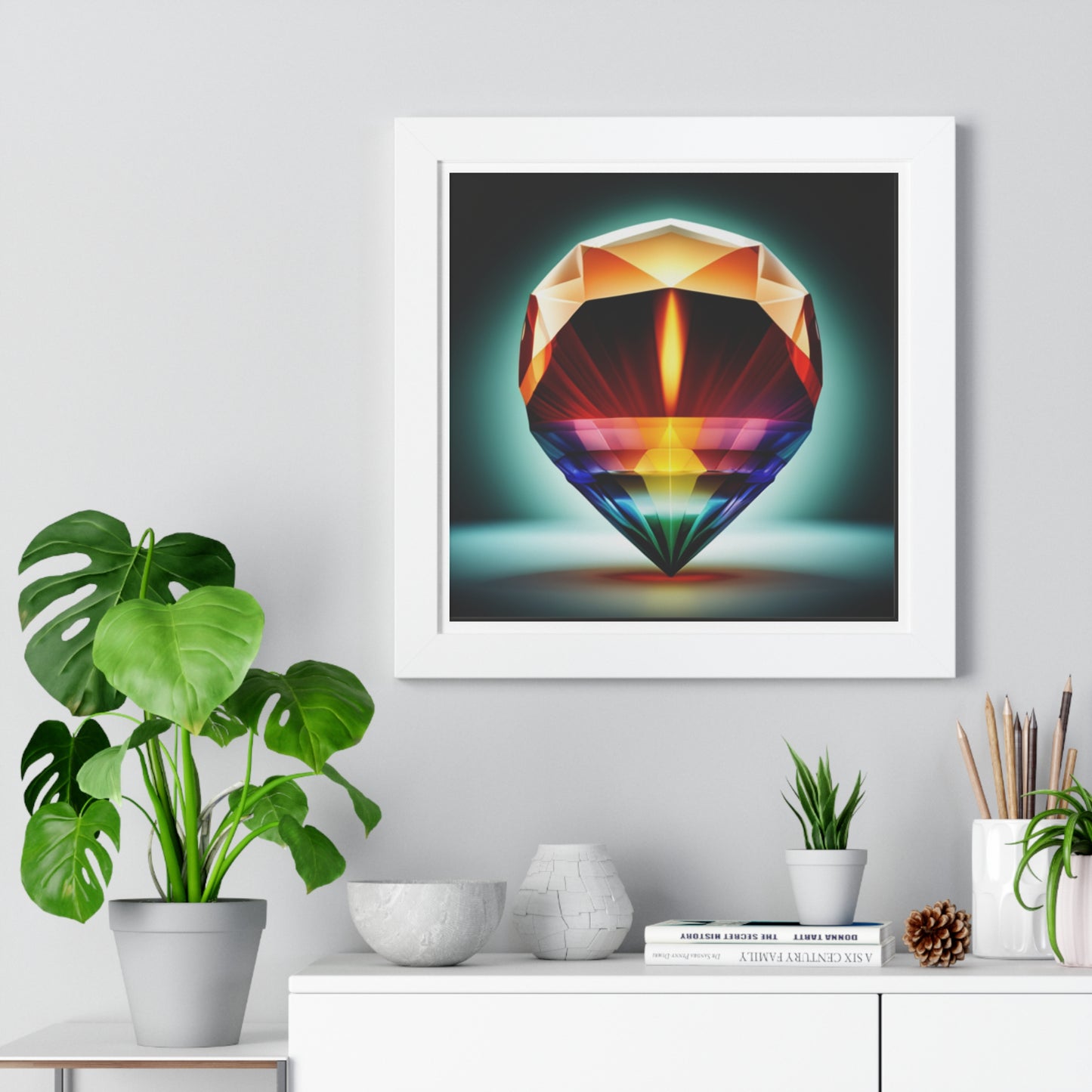 Framed Poster Candle in a Gem Photorealistic AI Image White Frame