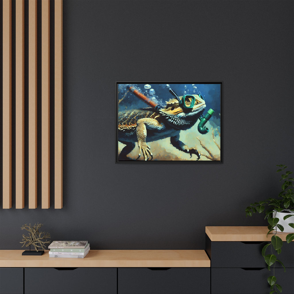 Snorkeling Bearded Dragon Print, Framed Canvas