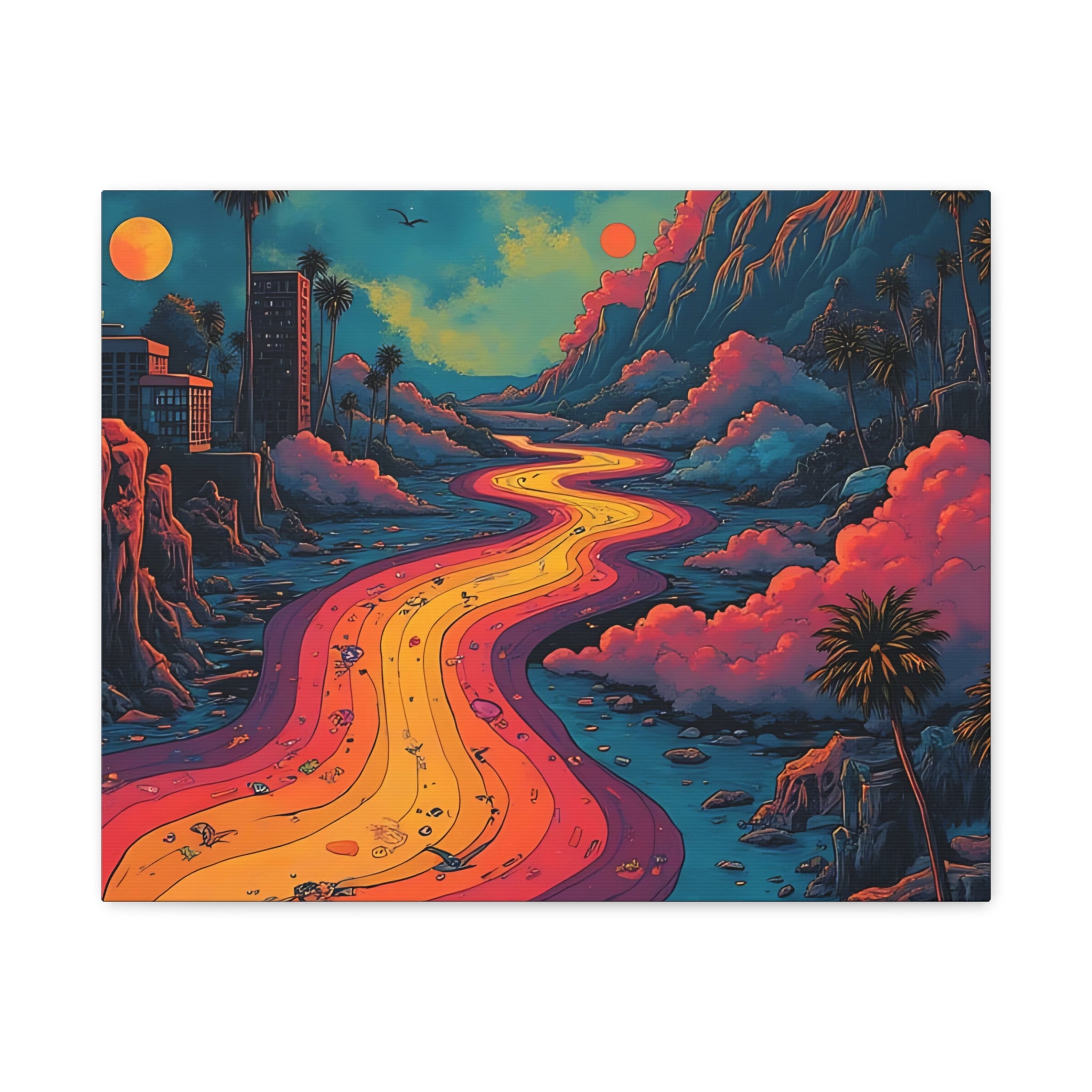 Vibrant Retro Landscape Canvas Print - Bohemian Wall Art