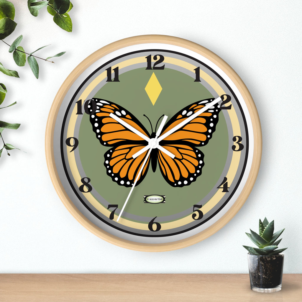 Silent Butterfly Wall Clock in Olive Green