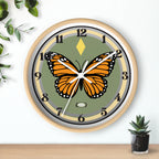 Silent Butterfly Wall Clock in Olive Green