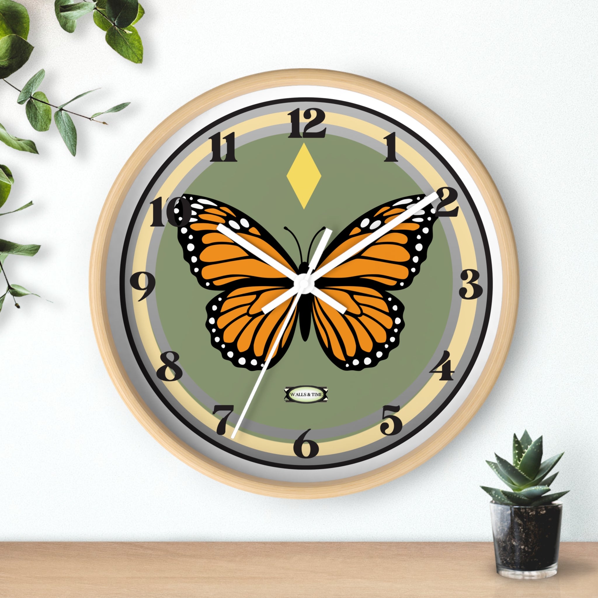 Silent Butterfly Wall Clock in Olive Green