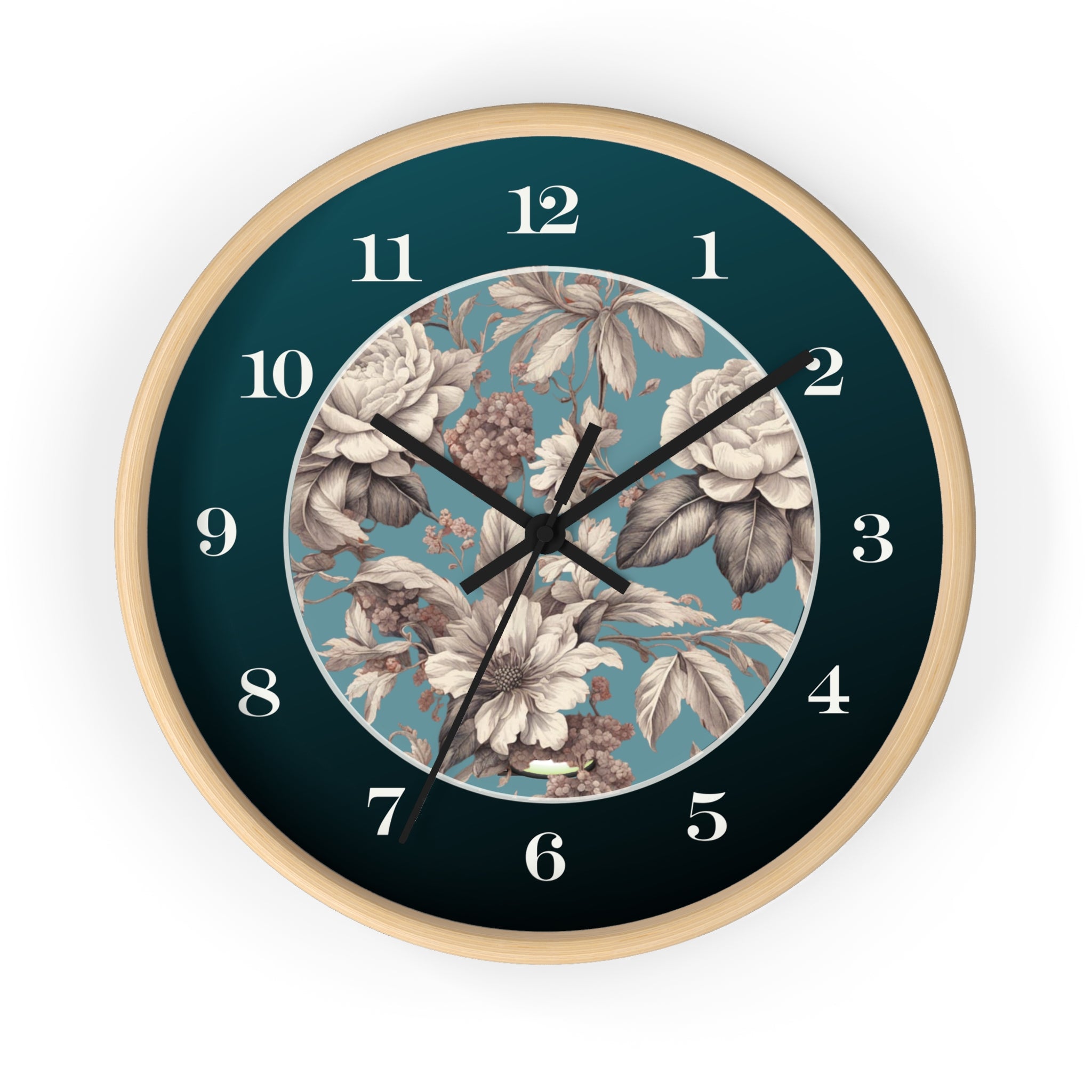 Vintage Floral Wall Clock — Teal Peony Decorative Home Clock