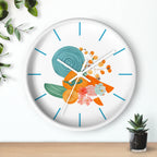 Wall Clock,  Abstract Art, Turquoise Orange