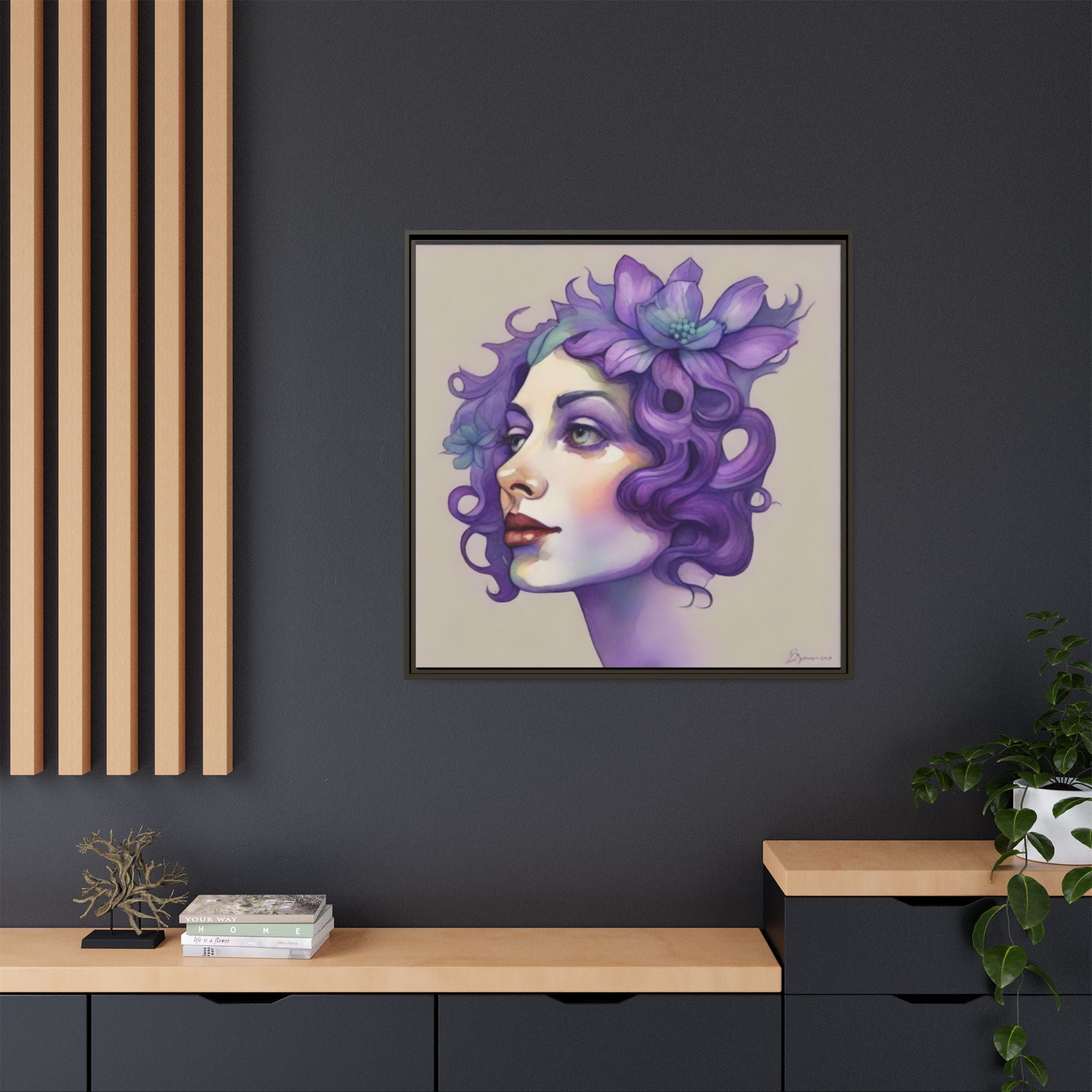 Purple Floral Portrait Matte Canvas Framed Wall Art