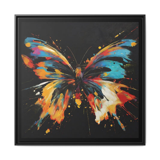 Butterfly Art Print on Canvas, Framed, Paint-Splatter Effect on Black Matte Background