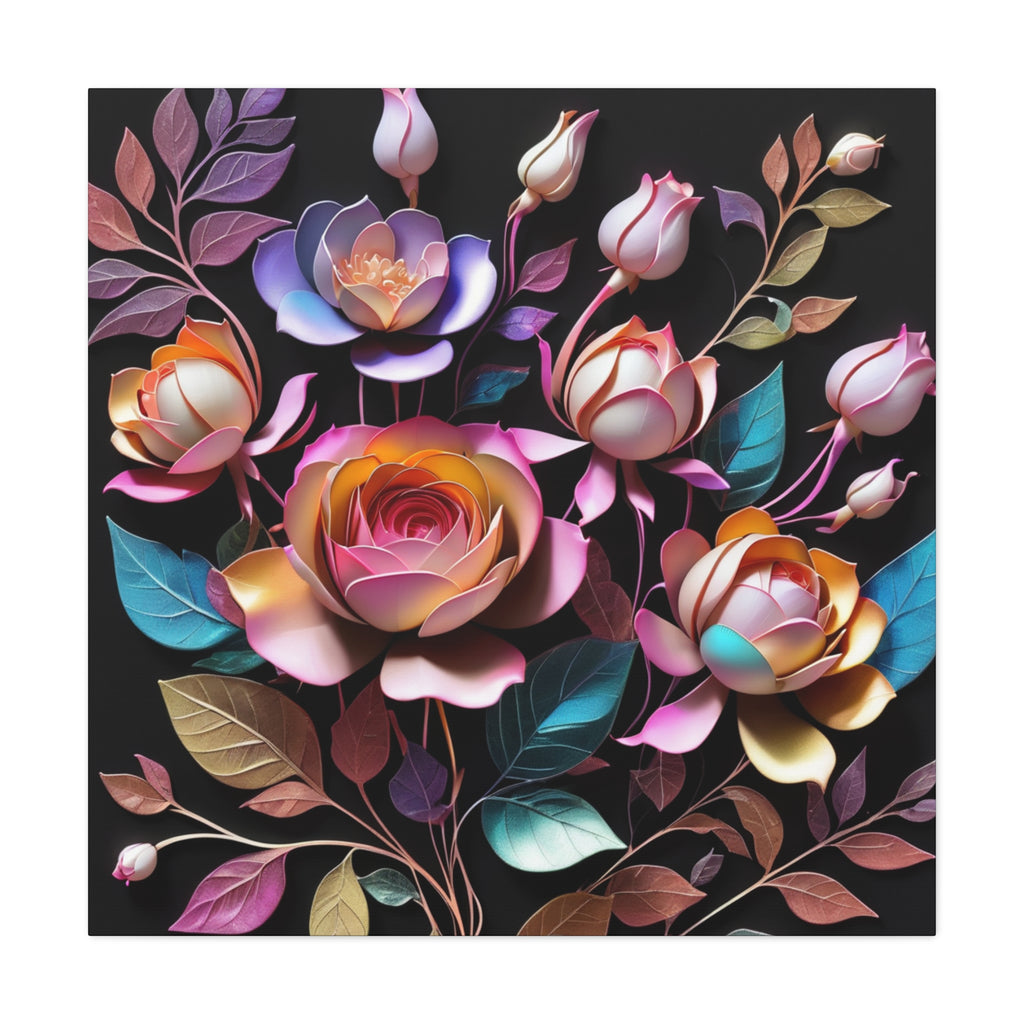 Floral 3D Wall Art Canvas - Elegant Rose Design for Home Decor