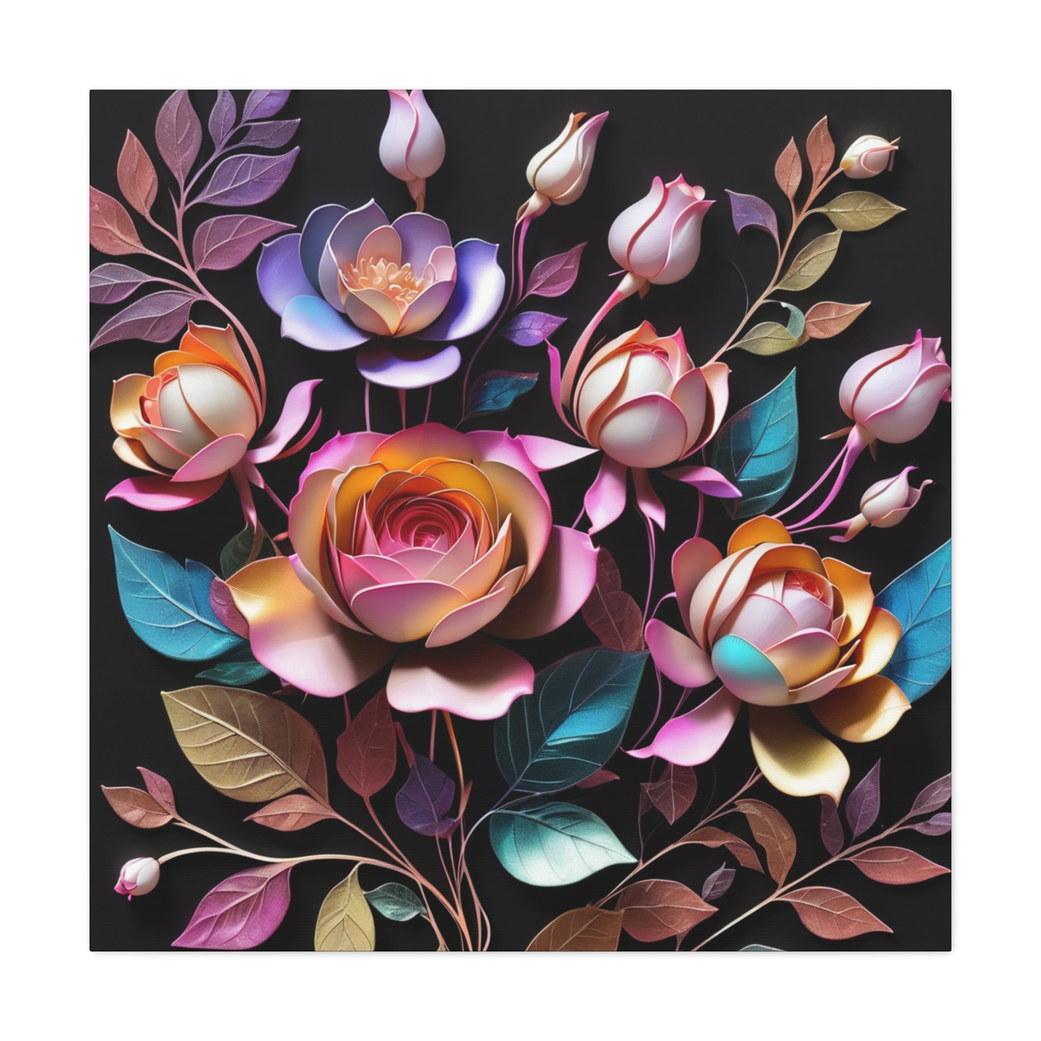 Floral 3D Wall Art Canvas - Elegant Rose Design for Home Decor