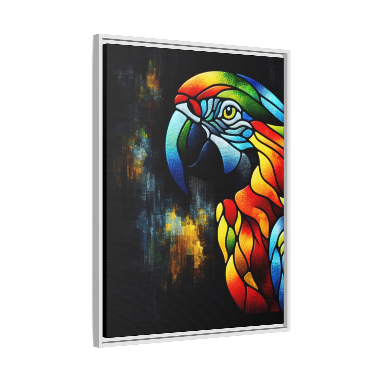 Framed Canvas Art Print, Regal and Rustic Parrot, Mosaic Style Art