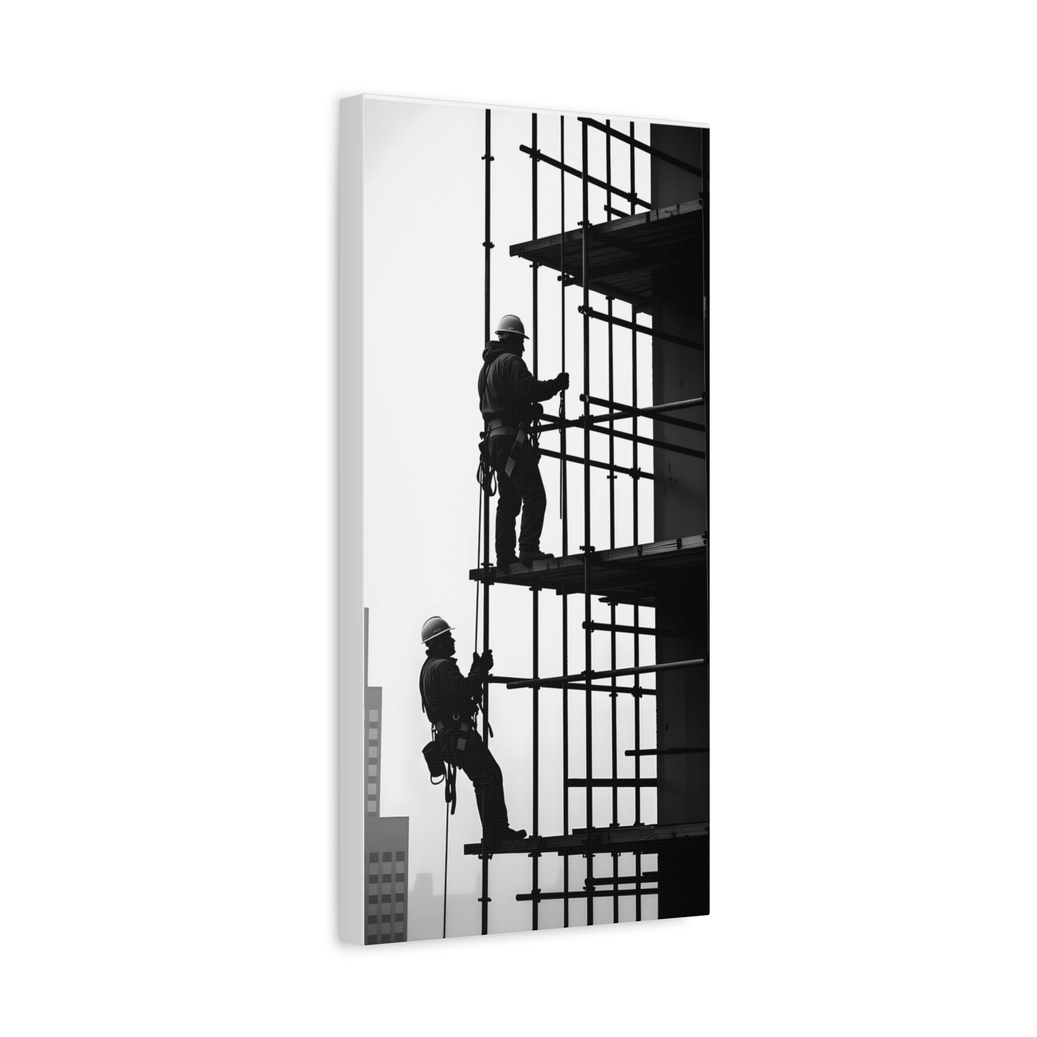 Construction Workers on Scaffolding Matte Stretched Canvas Print