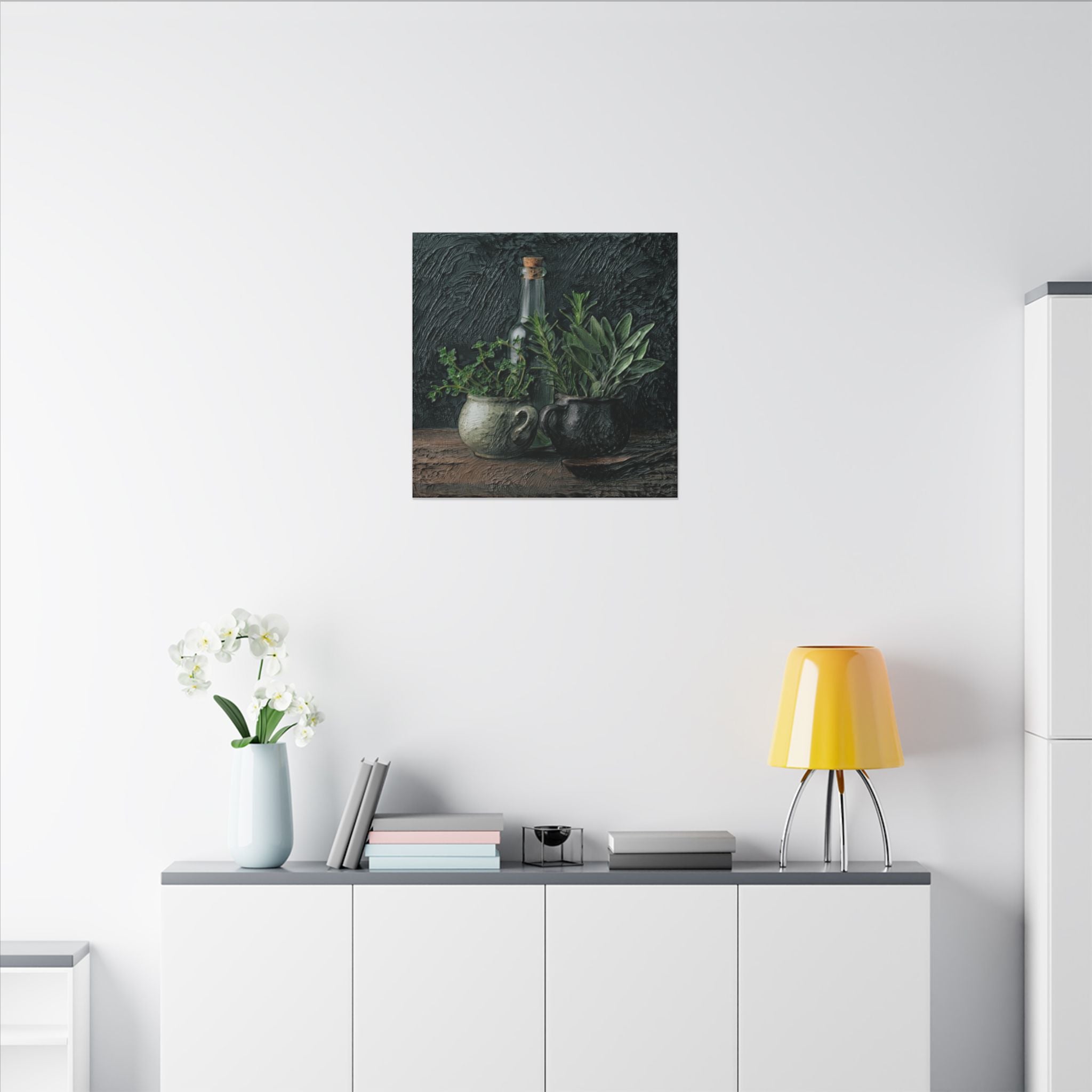 Herb Still Life Matte Canvas Wall Art — Rustic Kitchen Botanical Print
