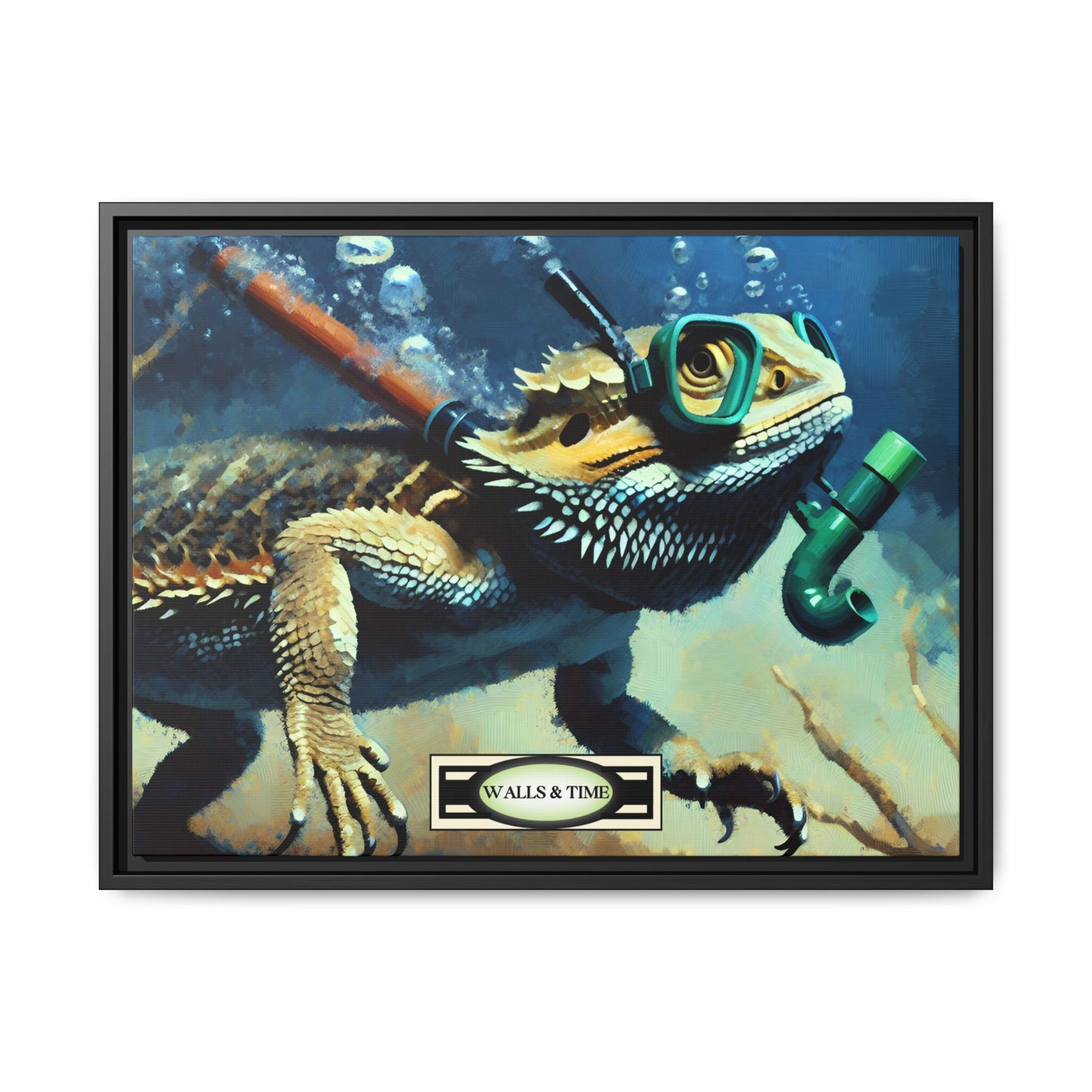 Snorkeling Bearded Dragon Print, Framed Canvas