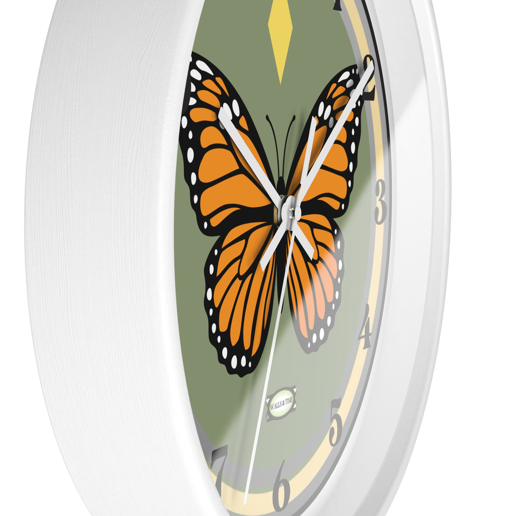 Silent Butterfly Wall Clock in Olive Green