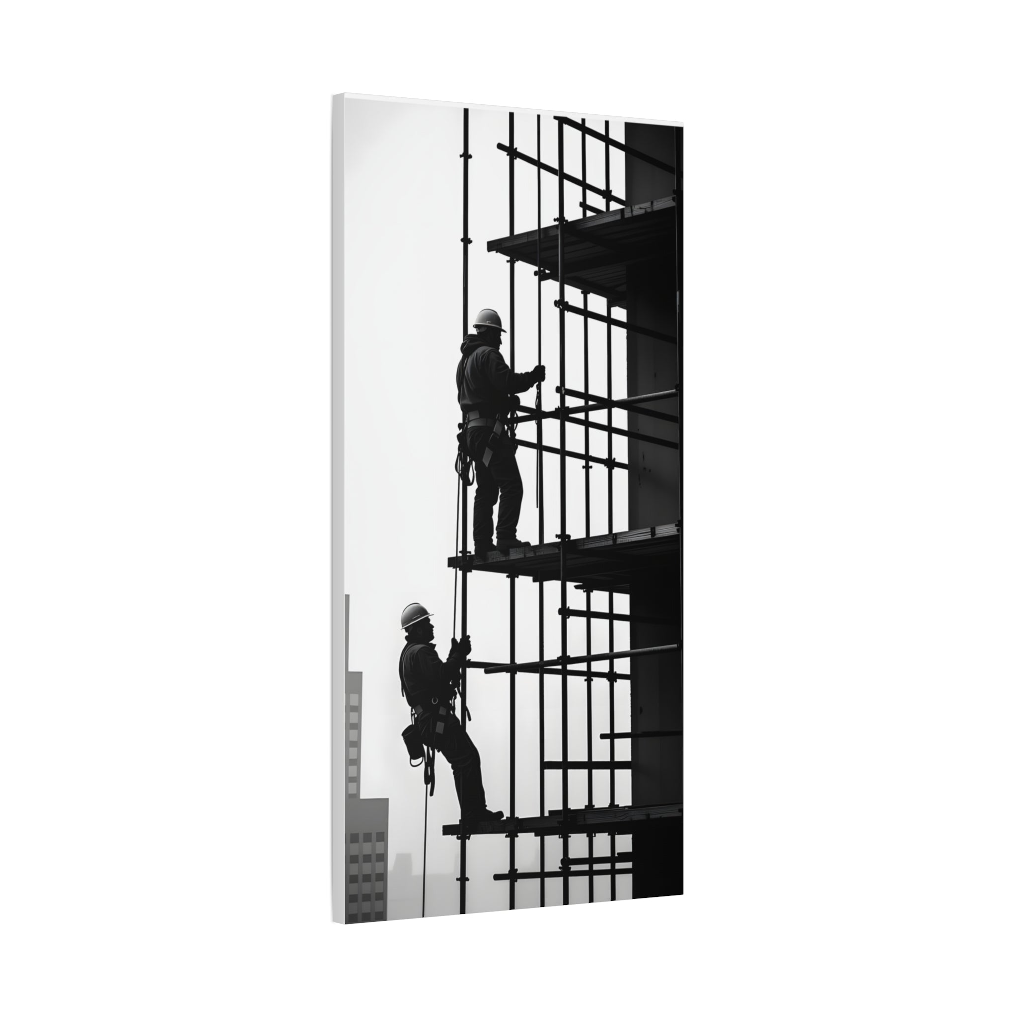 Construction Workers on Scaffolding Matte Stretched Canvas Print