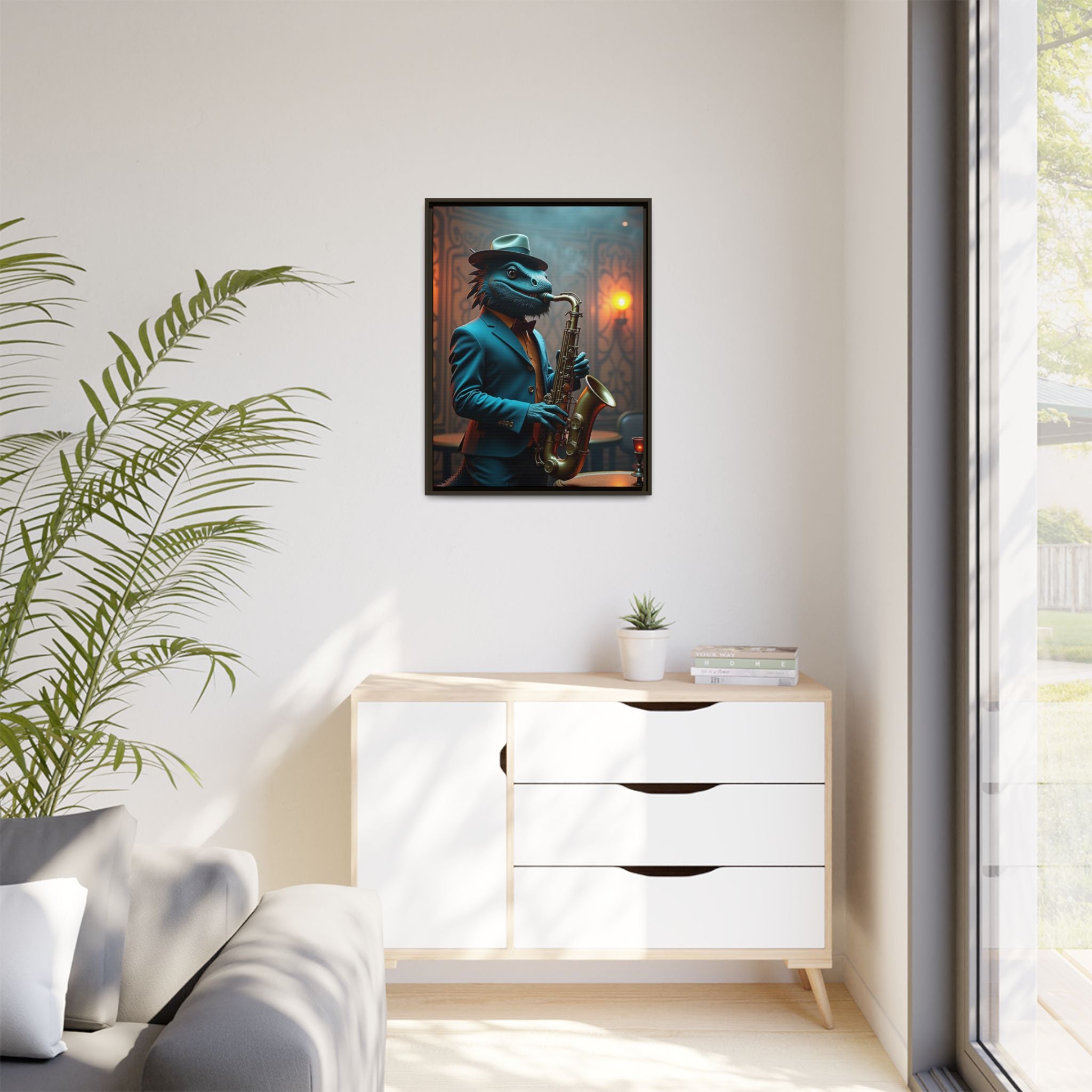Bearded Dragon Playing the Saxophone Framed Wall Art