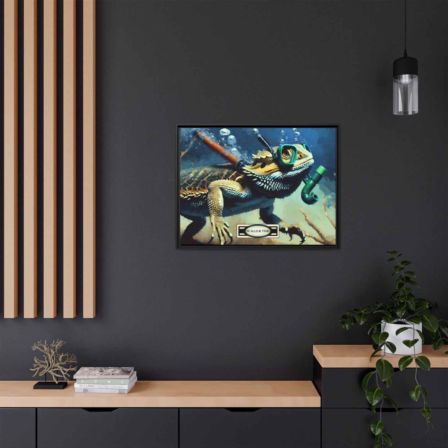 Snorkeling Bearded Dragon Print, Framed Canvas