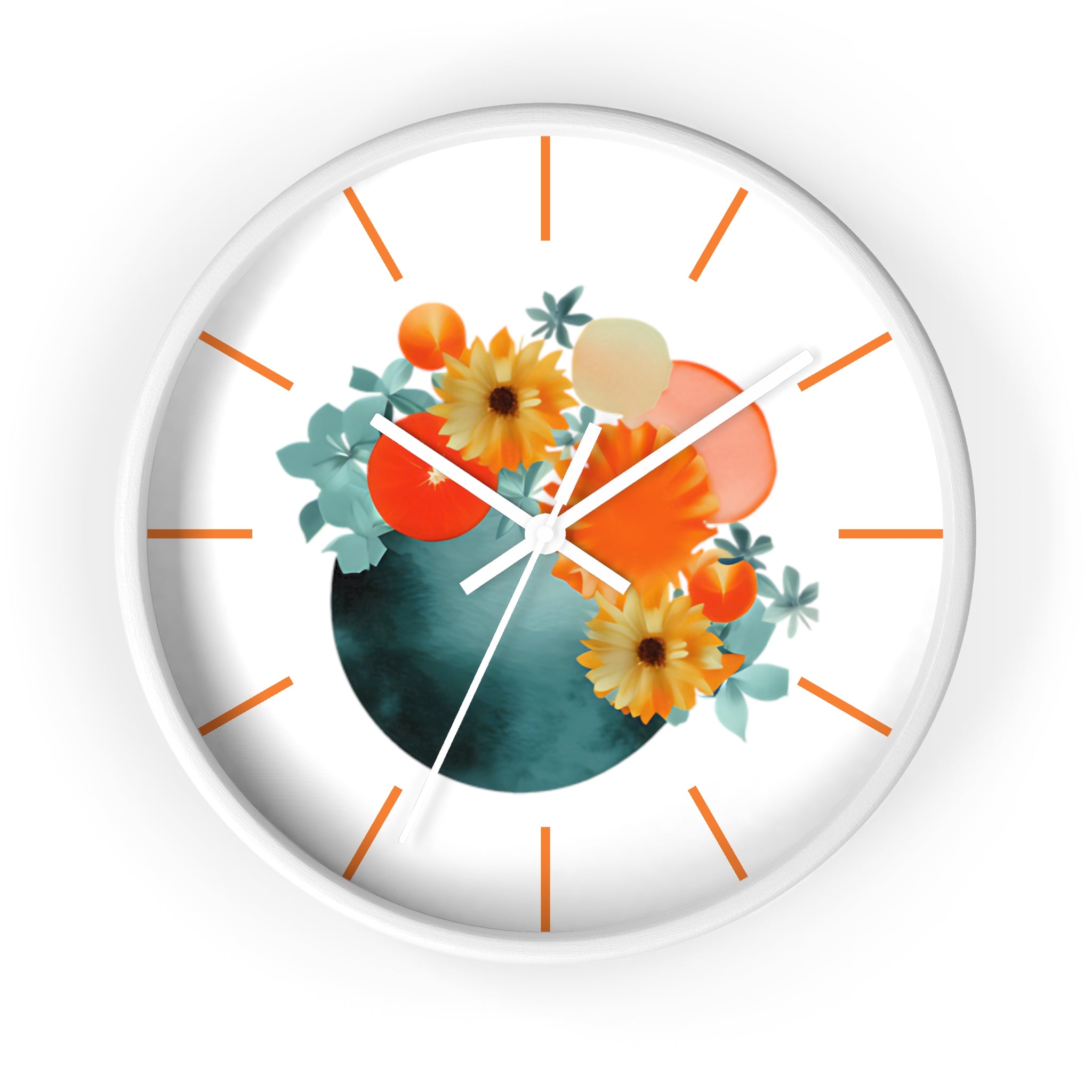 Wall Clock, with Abstract Art, Turquoise Orange