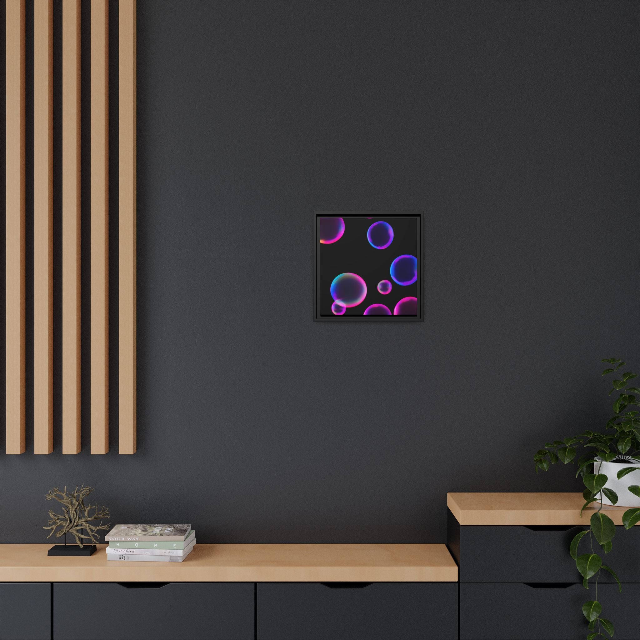 Neon Bubbles Art Print on Canvas Framed Black Light Effect