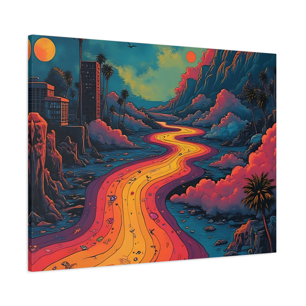 Vibrant Retro Landscape Canvas Print - Bohemian Wall Art