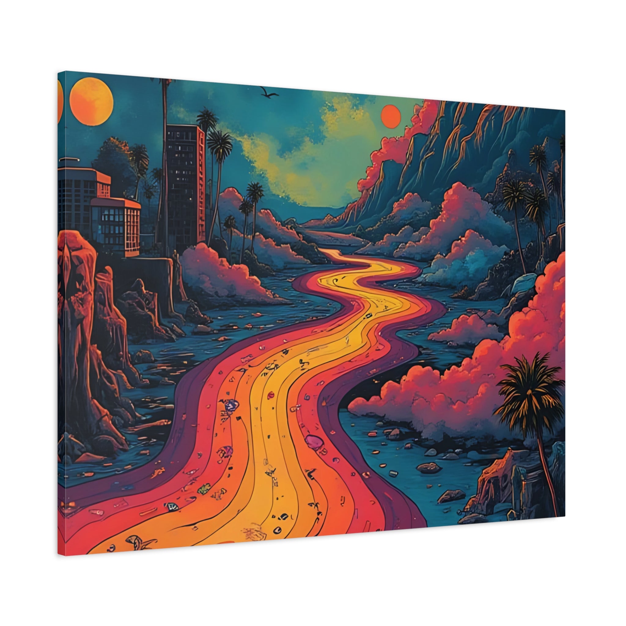 Vibrant Retro Landscape Canvas Print - Bohemian Wall Art