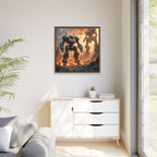 Framed Matte Canvas - Giant Mech Battle Scene Wall Art