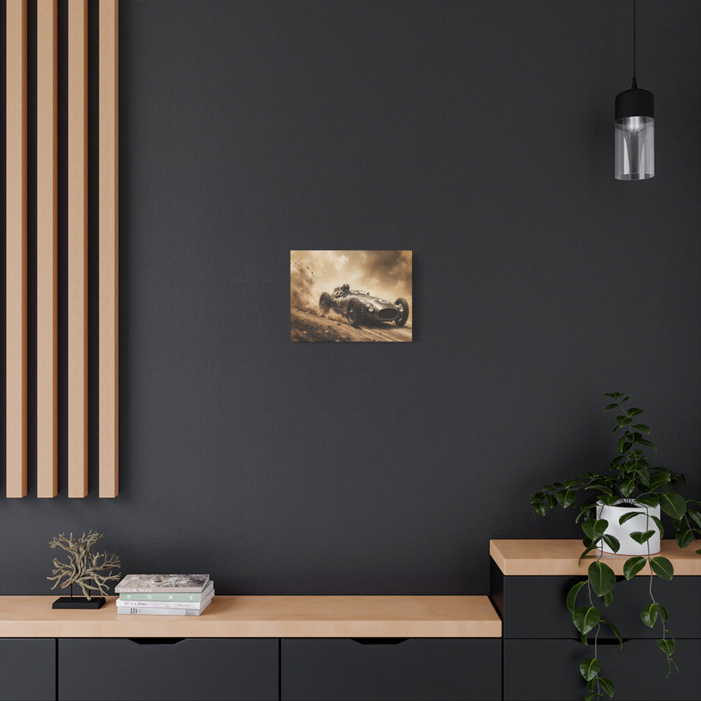 Vintage Racecar Wall Art Canvas – Sepia Classic Motorsport Print