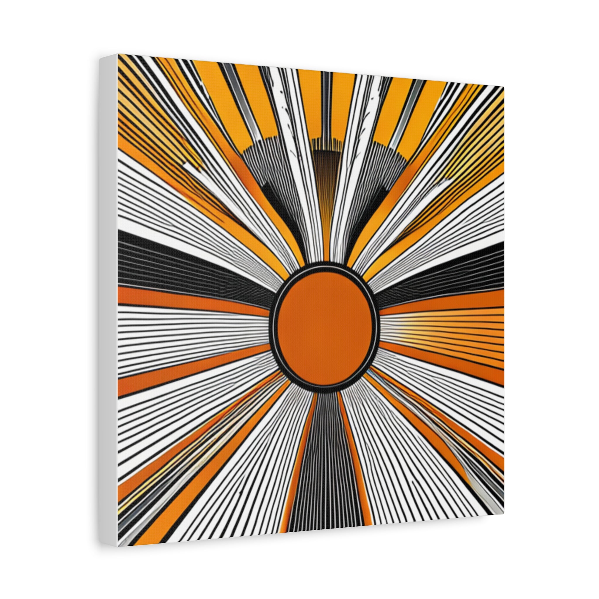 Sunburst Abstract Canvas Art — Orange Black Radiant Wall Decor