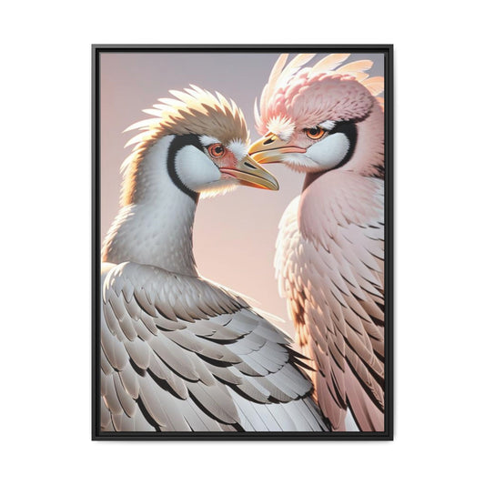 Framed Canvas Art Print - Ostrich Love