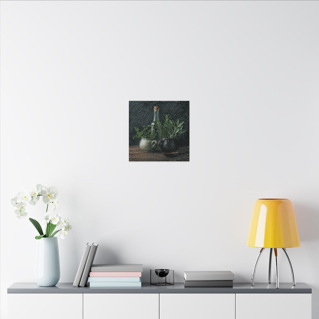 Herb Still Life Matte Canvas Wall Art — Rustic Kitchen Botanical Print
