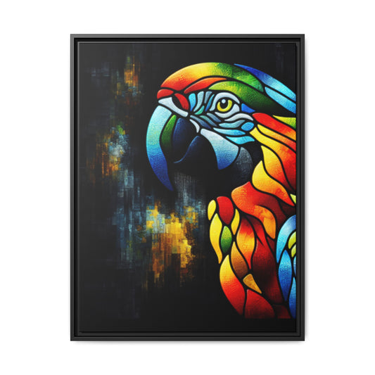 Framed Canvas Art Print, Regal and Rustic Parrot, Mosaic Style Art