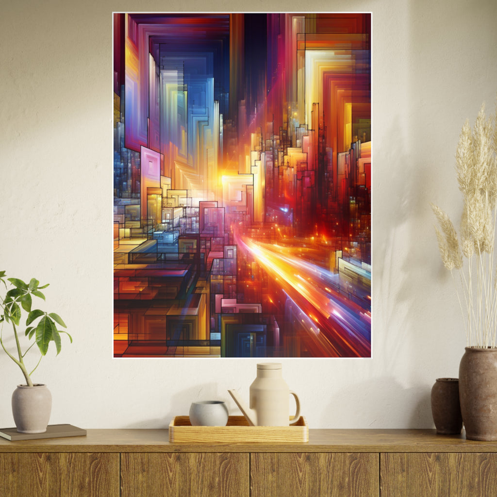 Abstract City Lights Photo Art Poster — Vibrant Futuristic Urban Wall Art