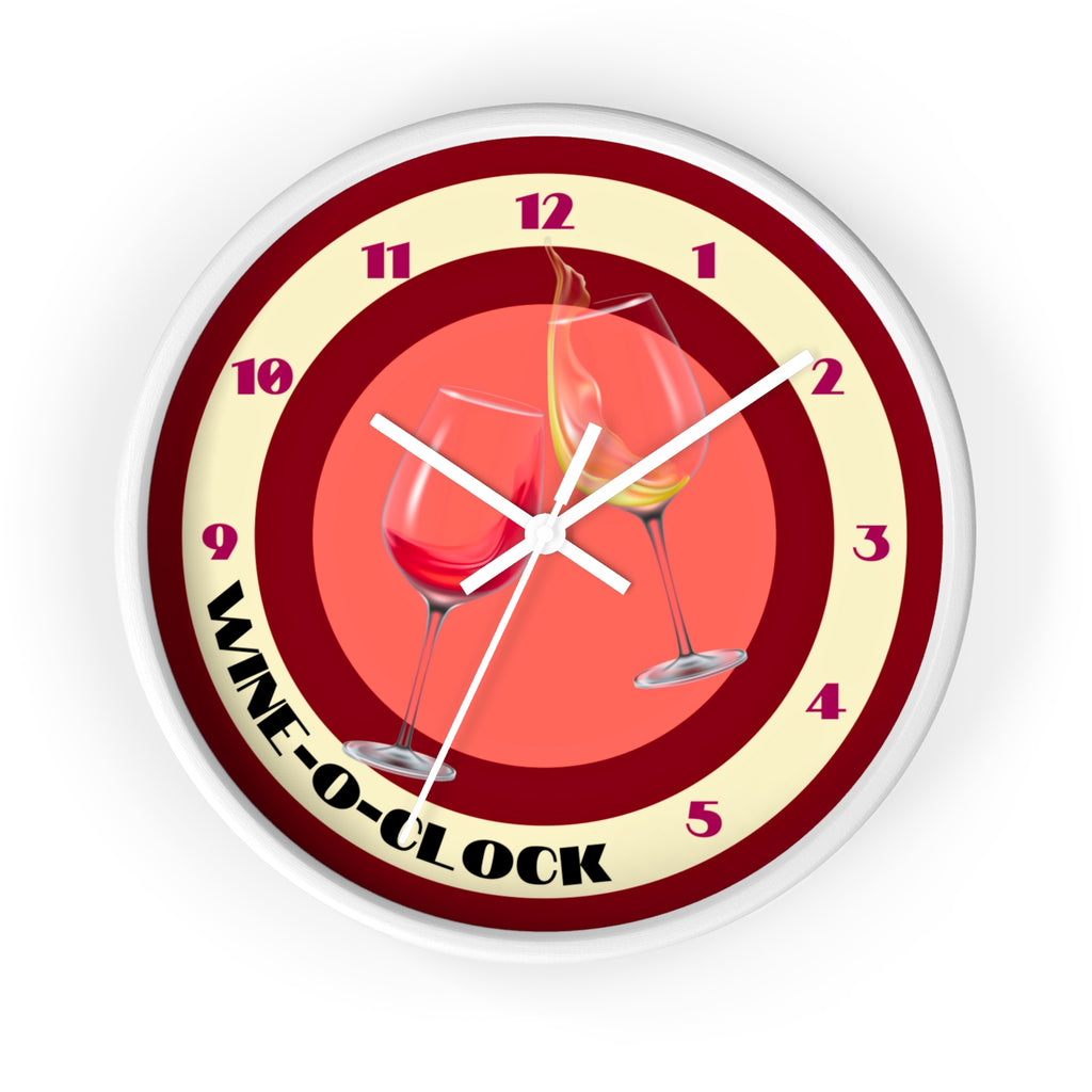 Wine O' Clock Framed Wall Clock - Silent 10in Round White Clock, Kitchen Decor, Home Wall Art, Wine Lover Gift, Rustic Farmhouse Clock