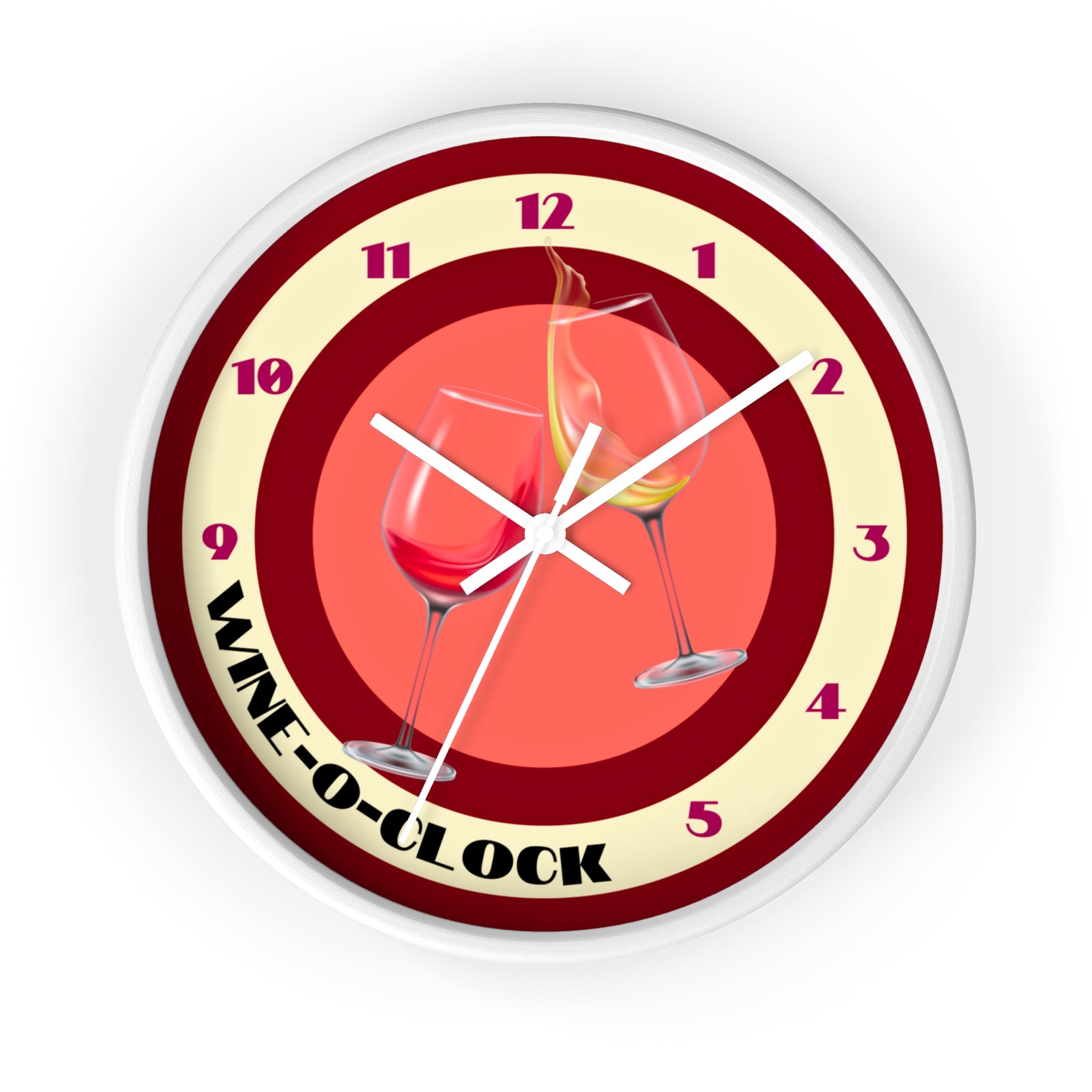 Wine O' Clock Framed Wall Clock - Silent 10in Round White Clock, Kitchen Decor, Home Wall Art, Wine Lover Gift, Rustic Farmhouse Clock
