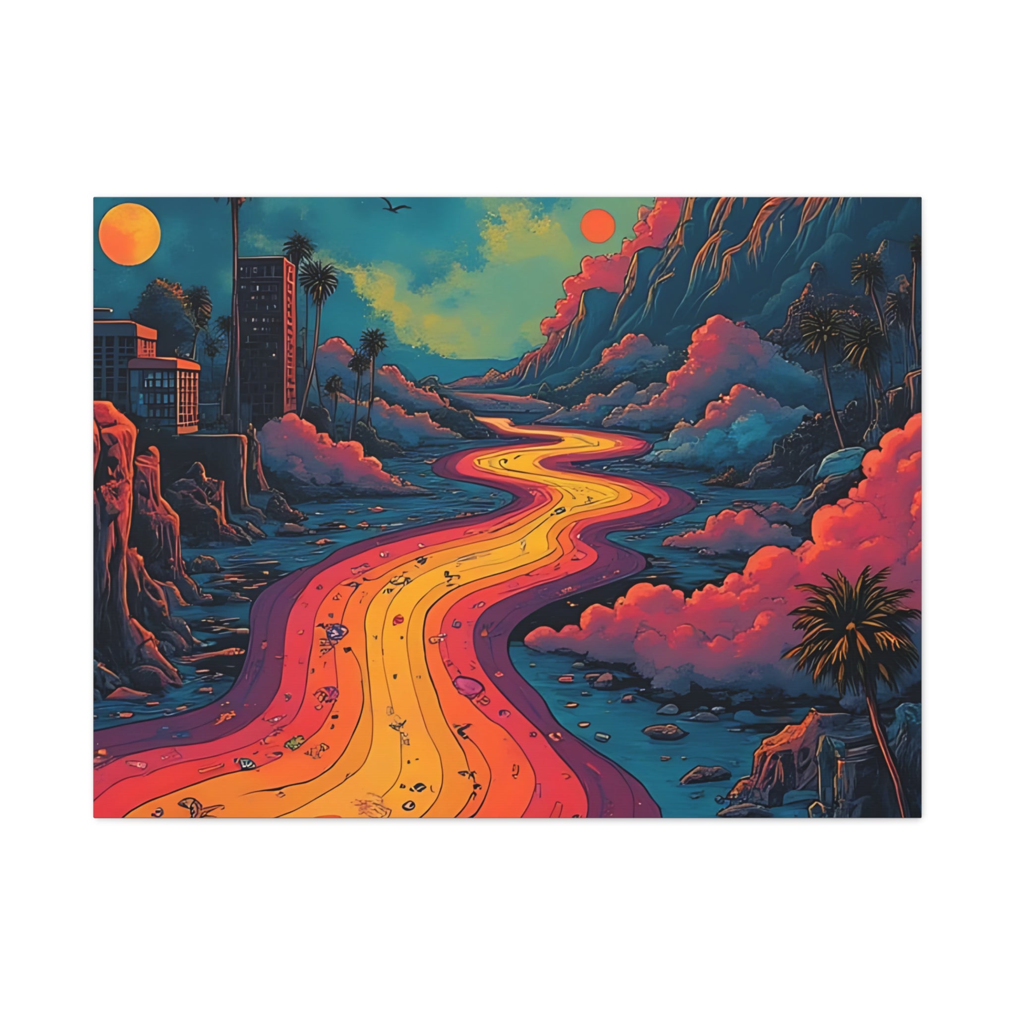 Vibrant Retro Landscape Canvas Print - Bohemian Wall Art