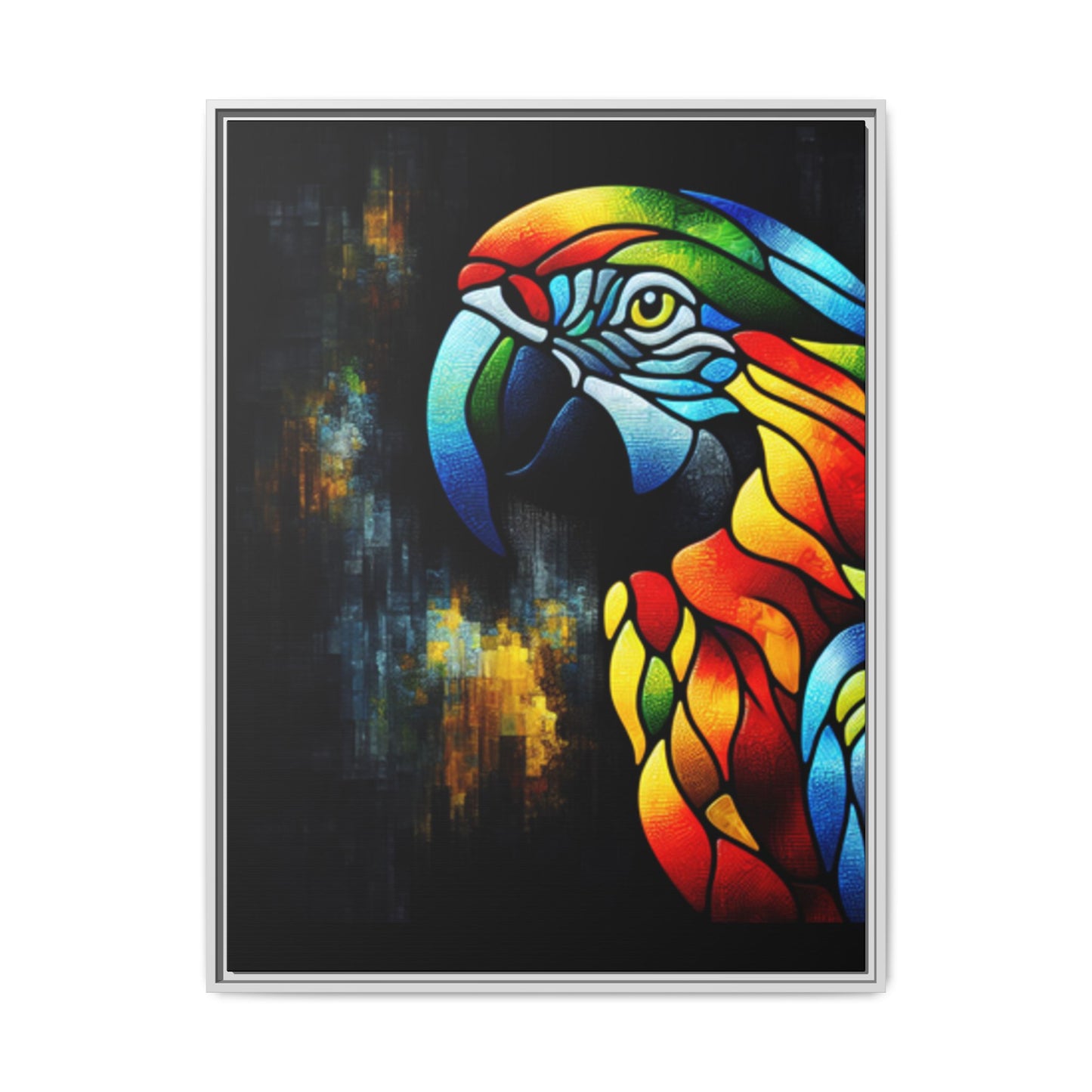 Framed Canvas Art Print, Regal and Rustic Parrot, Mosaic Style Art