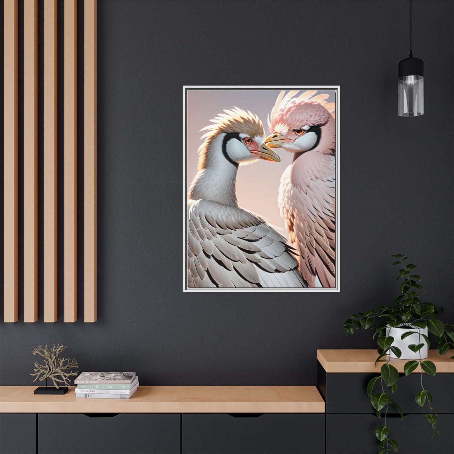 Framed Canvas Art Print - Ostrich Love