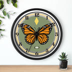 Silent Butterfly Wall Clock in Olive Green
