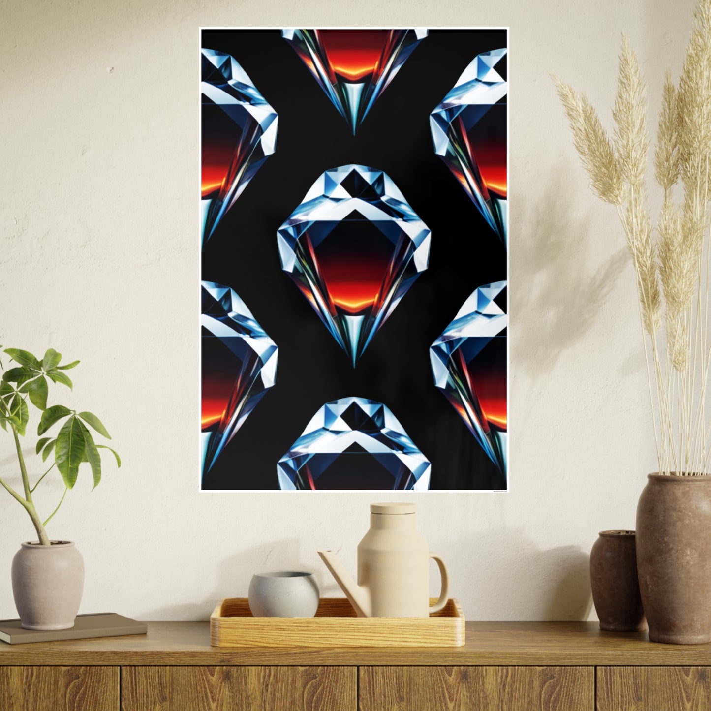 Large Unframed Satin Posters, Diamond and Fire Collage Photorealistic Digital Art